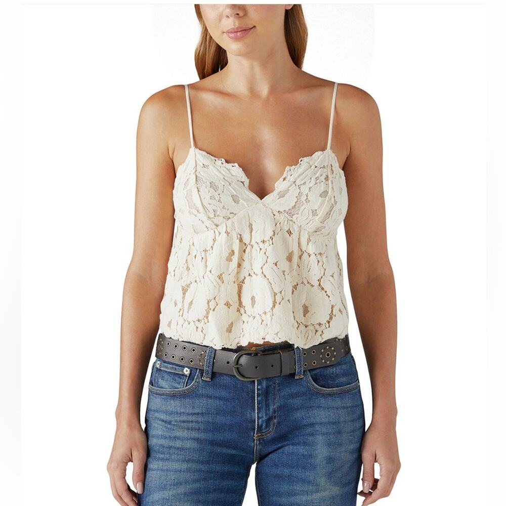 NWT Lucky Brand Lace Babydoll Tank Top Ivory Adjustable Strap Lined XL